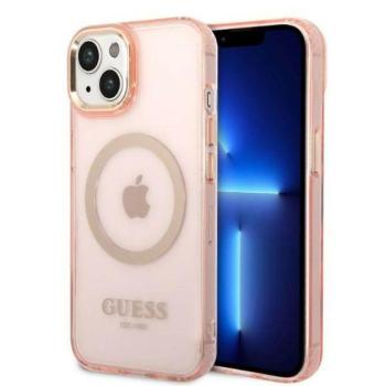 Guess GUHMP14MHTCMP iPhone 14 Plus / 15 Plus 6.7&quot; rózsaszín keménytok arany kontúrú, áttetsző MagSafe áttetsző tok kép