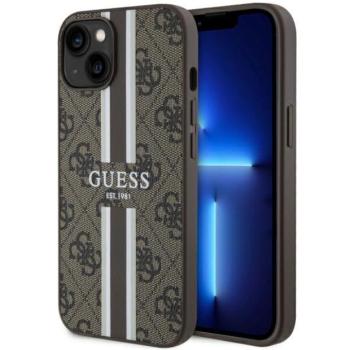 Guess GUHMP14MP4RPSW iPhone 14 Plus / 15 Plus 6.7&quot; barna keménytok 4G nyomtatott csíkos MagSafe tok 4G kép