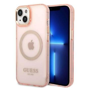 Guess GUHMP14SHTCMP iPhone 14 6,1&quot; rózsaszín keménytok arany kontúrú áttetsző MagSafe kép
