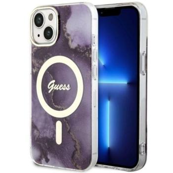 Guess GUHMP14SHTMRSU iPhone 14 6.1&quot; lila keménytok aranyen Marble MagSafe lila tok kép