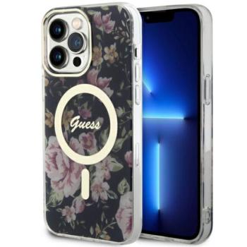 Guess GUHMP14XHCFWSK iPhone 14 Pro Max 6.7&quot; fekete keménytok Flower MagSafe virág kép