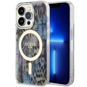 Guess GUHMP14XHLEOPWWB iPhone 14 Pro Max 6.7&quot; kék keménytok Leopard MagSafe kép