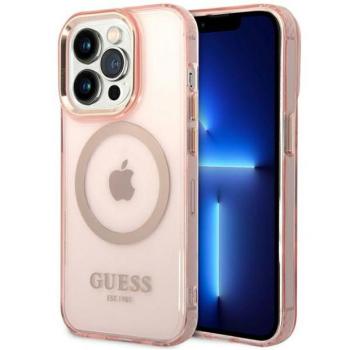 Guess GUHMP14XHTCMP iPhone 14 Pro Max 6,7&quot; rózsaszín keménytok arany kontúrú, áttetsző MagSafe áttetsző kép