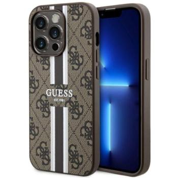 Guess GUHMP14XP4RPSW iPhone 14 Pro Max 6.7&quot; barna keménytok 4G nyomtatott csíkokkal MagSafe kép