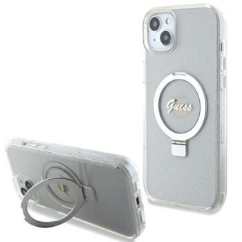 Guess GUHMP15MHRSGSD iPhone 15 Plus / 14 Plus 6.7&quot; átlátszó keménytok gyűrűs állvány Script Glitter MagSafe kép