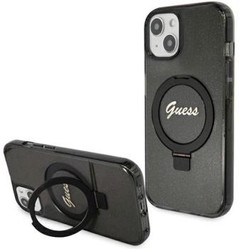 Guess GUHMP15MHRSGSK iPhone 15 Plus / 14 Plus 6.7&quot; fekete keménytok gyűrűs állvány Script Glitter MagSafe kép