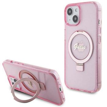 Guess GUHMP15MHRSGSP iPhone 15 Plus / 14 Plus 6.7&quot; rózsaszín keménytok gyűrűs állvány Script Glitter MagSafe kép