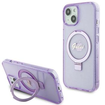 Guess GUHMP15MHRSGSU iPhone 15 Plus / 14 Plus 6.7&quot; lila keménytok gyűrűs állvány Script Glitter MagSafe kép