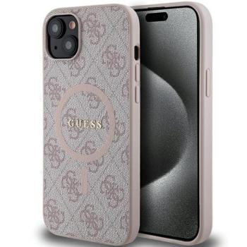 Guess GUHMP15SG4GFRP iPhone 15 6.1&quot; rózsaszín keménytok 4G Collection bőr fém logó MagSafe kép