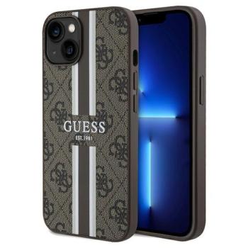 Guess GUHMP15SP4RPSW iPhone 15 6.1&quot; barna keménytok 4G nyomtatott csíkos MagSafe tok 4G kép