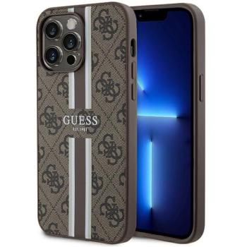 Guess GUHMP15XP4RPSW iPhone 15 Pro Max 6.7&quot; barna keménytok 4G nyomtatott csíkokkal MagSafe kép