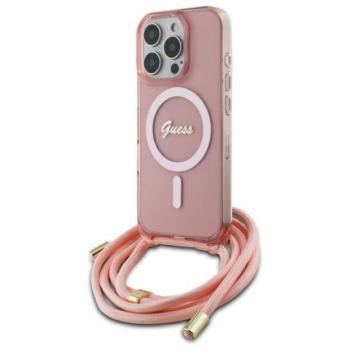 Guess GUHMP16LHCTSGNSP Crossbody Cord Script MagSafe MagSafe-kompatibilis keménytok iPhone 16 Pro - rózsaszín kép