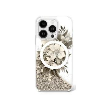 Guess GUHMP16LLFMWTE Liquid Glitter Flower MagSafe keménytok iPhone 16 Pro - bézs kép