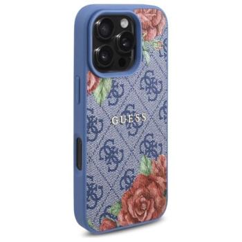Guess GUHMP16LP4ROPEMCB 4G Flowers Print MagSafe-kompatibilis tok iPhone 16 Pro - kék kép