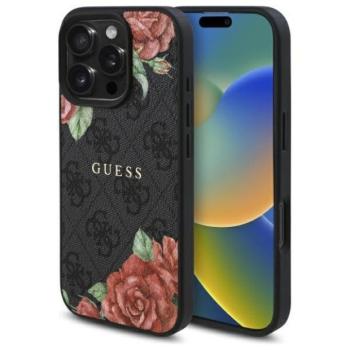 Guess GUHMP16LP4ROPEMCK 4G Flowers Print MagSafe-kompatibilis tok iPhone 16 Pro - fekete kép