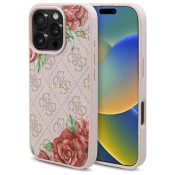Guess GUHMP16LP4ROPEMCP 4G Flowers Print MagSafe-kompatibilis tok iPhone 16 Pro - rózsaszín kép