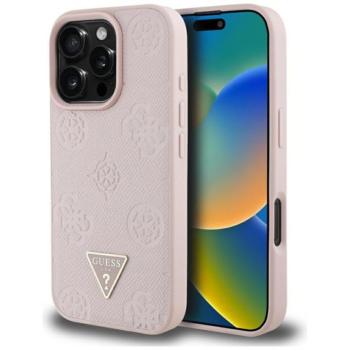 Guess GUHMP16LPGBTMP Grained Hot Stamp Peony Triangle Logo MagSafe-kompatibilis tok iPhone 16 Pro - rózsaszín kép