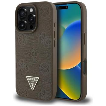 Guess GUHMP16LPGBTMW Grained Hot Stamp Peony Triangle Logo MagSafe-kompatibilis tok iPhone 16 Pro - barna kép