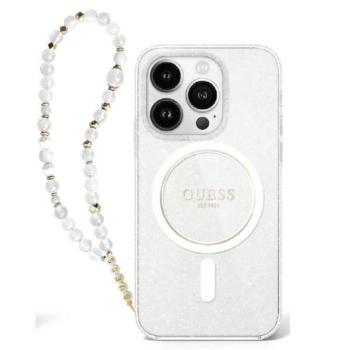 Guess GUHMP16MHGCRELST IML Glitter With Pearl Strap MagSafe keménytok iPhone 16 Plus - átlátszó kép