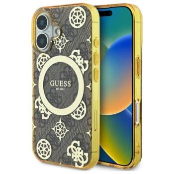 Guess GUHMP16SH4PYEEW IML Peony On 4G Background MagSafe keménytok iPhone 16 - barna kép