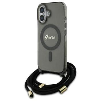 Guess GUHMP16SHCTSGNSK Crossbody Cord Script MagSafe MagSafe-kompatibilis keménytok iPhone 16 - fekete kép