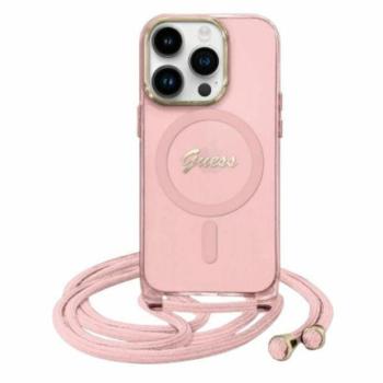 Guess GUHMP16SHCTSGNSP Crossbody Cord Script MagSafe MagSafe-kompatibilis keménytok iPhone 16 - rózsaszín kép