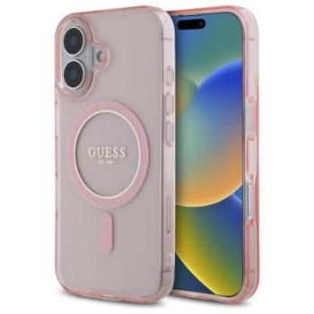 Guess GUHMP16SHFGEREP IML Glitter Circle MagSafe-kompatibilis keménytok iPhone 16 - rózsaszín kép