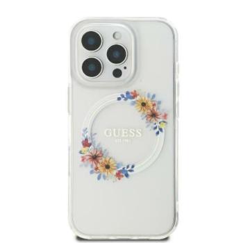 Guess GUHMP16SHFWFCT IML Flowers Wreath MagSafe keménytok iPhone 16 - átlátszó kép