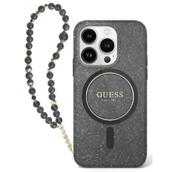 Guess GUHMP16SHGCRELSK IML Glitter With Pearl Strap MagSafe keménytok iPhone 16 - fekete kép