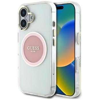 Guess GUHMP16SHTDRCEDP IML Metal Colored Circle Classic Logo MagSafe-kompatibilis tok iPhone 16 - rózsaszín kép