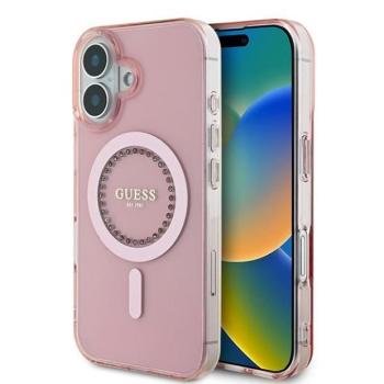 Guess GUHMP16SPFTDTEP IML Rhinestones MagSafe keménytok iPhone 16 - rózsaszín kép