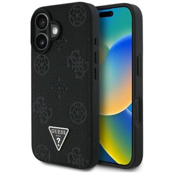 Guess GUHMP16SPGBTMK Grained Hot Stamp Peony Triangle Logo MagSafe-kompatibilis tok iPhone 16 - fekete kép