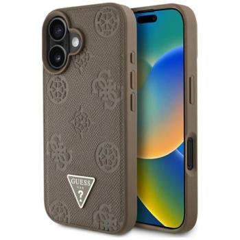 Guess GUHMP16SPGBTMW Grained Hot Stamp Peony Triangle Logo MagSafe-kompatibilis tok iPhone 16 - barna kép