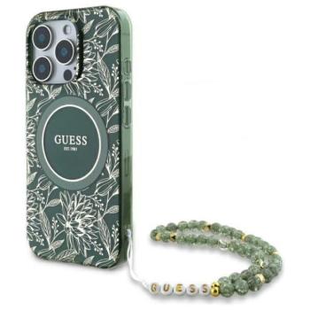 Guess GUHMP16XHCPOFPA IML Flowers Allover Electro With Pearl Strap MagSafe-kompatibilis tok iPhone 16 Pro Max - zöld kép