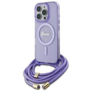 Guess GUHMP16XHCTSGNSU Crossbody Cord Script MagSafe MagSafe-kompatibilis keménytok iPhone 16 Pro Max - lila kép