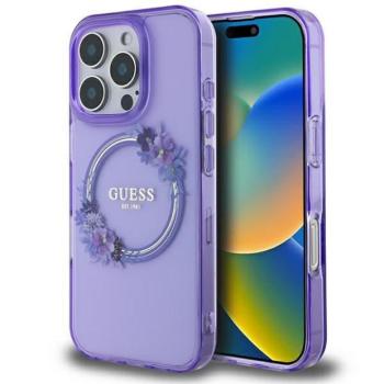 Guess GUHMP16XHFWFCU IML Flowers Wreath MagSafe keménytok iPhone 16 Pro Max - lila kép