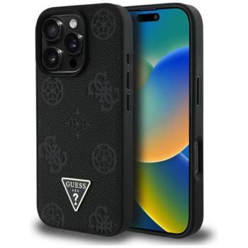 Guess GUHMP16XPGBTMK Grained Hot Stamp Peony Triangle Logo MagSafe-kompatibilis tok iPhone 16 Pro Max - fekete kép
