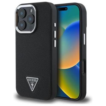 Guess GUHMP16XPGTSPSK Grained Triangle MagSafe-kompatibilis keménytok iPhone 16 Pro Max - fekete kép