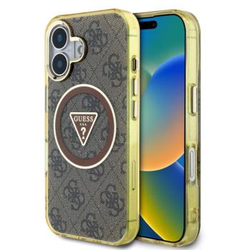 Guess IML 4G Glitter and Triangle Logo iPhone 16 MagSafe kemény hátlap tok, barna kép