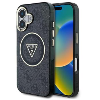 Guess IML 4G Glitter and Triangle Logo iPhone 16 MagSafe kemény hátlap tok, fekete kép