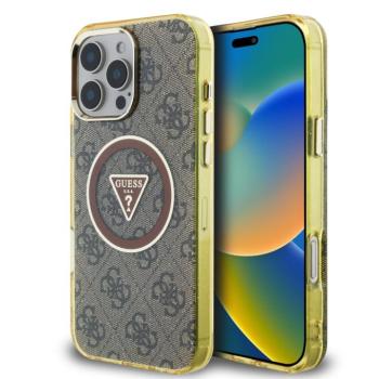 Guess IML 4G Glitter and Triangle Logo iPhone 16 Pro Max MagSafe kemény hátlap tok, barna kép