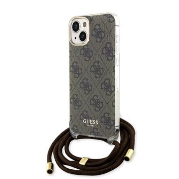Guess IML 4G Printed Crossbody Strap iPhone 15 hátlap tok pánttal, barna kép