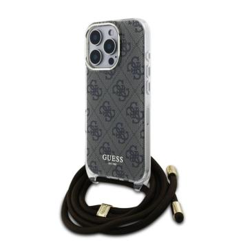 Guess IML 4G Printed Crossbody Strap iPhone 16 Pro hátlap tok pánttal, barna kép
