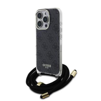 Guess IML 4G Printed Crossbody Strap iPhone 16 Pro Max hátlap tok pánttal, fekete kép