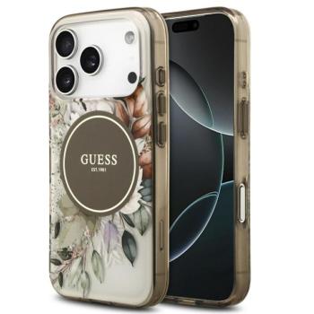 Guess IML Flower &amp; Tonal Circle Apple iPhone 17 Pro MagSafe tok, virág minta, barna kép