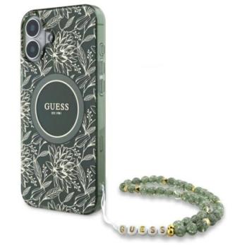 Guess IML Flowers Allover Electro iPhone 16 kemény hátlap tok pánttal, zöld GUHMP16SHCPOFPA kép