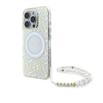 Guess IML Flowers Allover Electro iPhone 16 Pro kemény hátlap tok pánttal, fehér GUHMP16LHCPOFPH kép