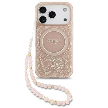 Guess IML Flowers Allover Strap Apple iPhone 17 Pro Max MagSafe hátlap tok karpánttal, rózsaszín kép