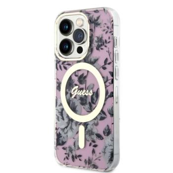 Guess IML Flowers MagSafe Apple iPhone 14 Pro hátlap tok, rózsaszín kép