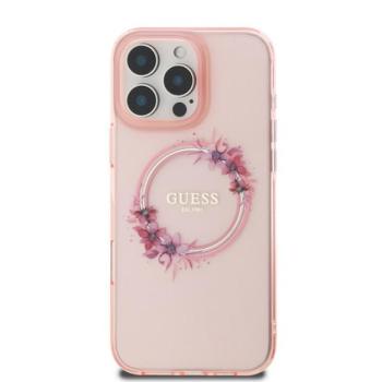 Guess IML Flowers Ring Apple iPhone 16 Pro Max Magsafe kompatibilis hátlap tok, rózsaszín kép